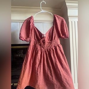 Burnt Orange Puff Sleeve Mini Dress